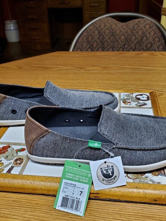 Men\'s Sanuk Casa Slip On Gray w/Brown Buffalo Leather Heel Sz 7 New wTags main image 4